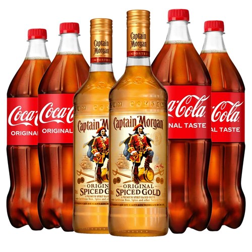 Case of 6 with Captain Morgans Spiced Rum and Coca-Cola Mixer Set